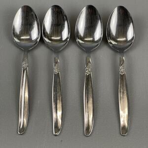 Montgomery Ward GRAPE Stainless Japan 4 Place/Oval Soup Spoons 7" Flatware